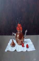 Tea Pot and Cherries Painting